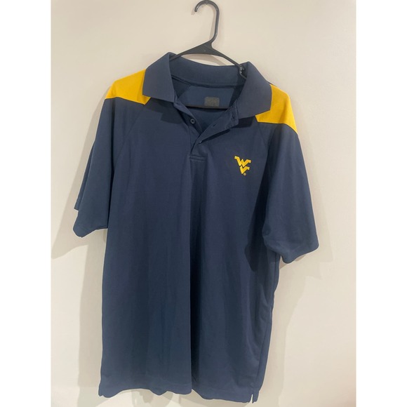 Men’s Medium WVU Golf Polo West Virginia University Mountaineers Navy Yellow - Picture 1 of 3